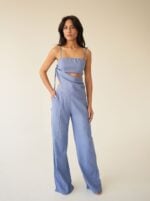 Calça Reta Nervuras Celeste